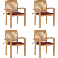 Syfax Stapelbare Gartenstühle mit Kissen 4 Stk. Massivholz Teak