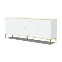 Sonstiges Kommode PETRA 182 cm 4D WEIß MATT mit Goldene Metallfüße Sideboard MDF 4 Türen Highboard Schrank offene Regale Büfett mit gefräster fronten und seiten