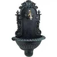 Relaxdays Wandbrunnen, Antik-Stil, Nostalgie, Garten, Terrasse, Wasserhahn, Becken, hängend, HBT: 62 x 38 x 20 cm, grün