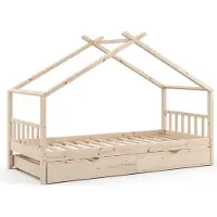 VitaliSpa Hausbett Design Naturholz 90x200 cm mit Gästebett, Model 35963
