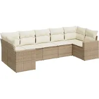 vidaXL 7-tlg. Garten-Sofagarnitur mit Kissen Beige Poly Rattan