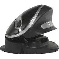 BakkerElkhuizen Oyster Wireless mouse, Beidhändig, Vertikale Ausführung, Laser, RF Wireless, 1200 DPI, Schwarz, Silber
