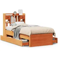 Syfax Massivholzbett mit Regal ohne Matratze Wachsbraun 100x200 cm