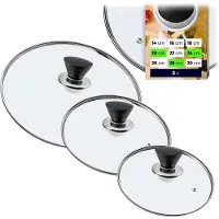Kadax Topfdeckel "Taranto", hitzebeständiger Deckel-set aus Glas mit griff, drei Größen (20+24+28 cm)