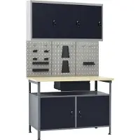 Syfax Werkbank mit 3 Werkzeugwänden und 1 Wandschrank