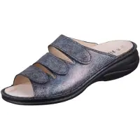 Finn Comfort Hellas Damen Pantolette blau grau platin schimmernd Effektleder - Größe: 39