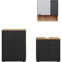 Vicco Badmöbel-Set Irma Anthrazit mit Wabenstruktur 3 Teile, mit Unterschrank 60 cm, Model 47171
