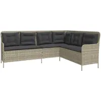 vidaXL Gartensofa in L-Form mit Kissen Hellgrau Poly Rattan
