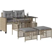 vidaXL 4-tlg. Garten-Sofagarnitur mit Kissen Beige Poly Rattan Glas