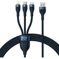 Baseus Flash Serie II 3-in-1 Schnellladekabel USB-A zu USB-C/Micro-USB/Lightning, 66W, 480Mb/s, 1,2m, Blau