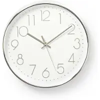 Nedis CLWA015PC30SR Wanduhr Ø 300 mm Kunststoff Quarzwerk Silber Weiß