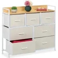 Relaxdays Kommode, HBT: 85 x 100 x 30,5 cm, 7 Stoffschubladen, Flur, Schlafzimmer, modernes Schubladenregal, beige/weiß
