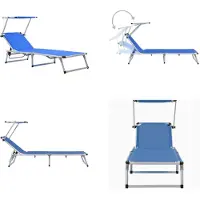 vidaXL Klappliege mit Sonnenschutz Aluminium und Textiline Blau - Gartenliege - Gartenliegen - Sonnenliege - Sonnenliegen