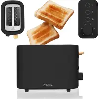Zeegma Tostee 2 Scheiben Toaster, Leistung 820 W, Auftau-, Aufwärm- und Stoppmodus, Krümelfach, Zeitsteuerung, Edelstahlgehäuse - Schwarz