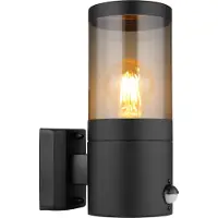 Globo Lighting Außenleuchte Edelstahl schwarz matt, Kunststoff rauchfarben, Richtung Lichtschein: aufwärts, Sensor inkl., IP44, BxH: 102x245mm, AL: 170mm, exkl. 1x E27 60W 230V
