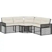 vidaXL Gartensofa in L-Form mit Kissen und Fußbank Schwarz Poly Rattan