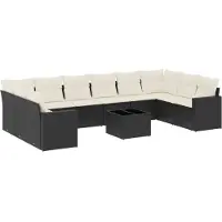 vidaXL 11-tlg. Garten-Sofagarnitur mit Kissen Schwarz Poly Rattan