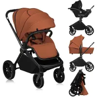 Lionelo Kombikinderwagen Mika Plus 3in1 bis 38 Monate (22kg), XXL-Verdeck mit UPF50+, 3-stufige Verstellung des Elterngriffs - Brown Rust