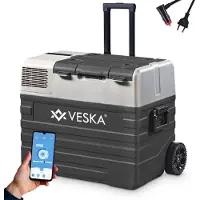 Veska Kompressor Kühlbox elektrisch, Kühltruhe mit APP-Steuerung, USB-Anschluss, Teleskopstange, Räder, 12/24V, 230V - 62 Liter - anthrazit