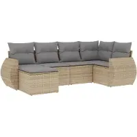 vidaXL 6-tlg. Garten-Sofagarnitur mit Kissen Beige Poly Rattan