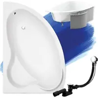 Besco Eckbadewanne Badewanne Ada LINKS 140x90 mit Ablaufgarnitur, Füßen und Styroporverkleidung GRATIS