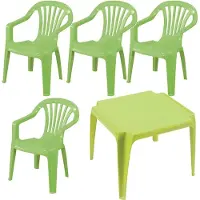 Progarden Kindergartenmöbel Kindermonoblock Set 4 -Sitzer 5 tlg. grün aus Kunststoff, Stapelbar für platzsparende Lageru
