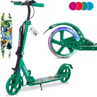 Arebos Cityroller klappbar | LED-Räder, höhenverstellbar, Tragegurt, Federung, Grün
