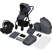 Lionelo Amber Plus - Kombikinderwagen 3 in 1 - Set sportlicher, Sitz, fester Babywanne, Autositz, Tasche, Moskitonetz, Regenschutz - Grey Graphite