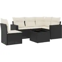 vidaXL 6-tlg. Garten-Sofagarnitur mit Kissen Schwarz Poly Rattan