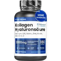 Vitastrong Kollagen, Hyaluronsäure und Vitamin C, COLLinstant - 180 Kapseln, Haut Haare St Kapseln