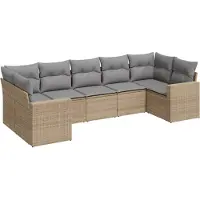 vidaXL 7-tlg. Garten-Sofagarnitur mit Kissen Beige Poly Rattan