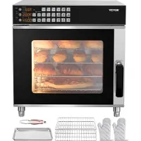 Vevor kommerzieller Konvektionsofen konventioneller Arbeitsplattenofen 58 L 2800 W Toasterofen mit Tür aus gehärtetem Glas, elektrischer Backofen mit Drahtgitter & Klemmtablett-Handschuhen
