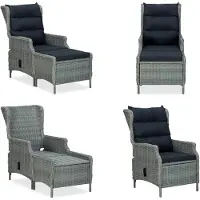 vidaXL Verstellbarer Gartensessel mit Fußhocker Poly Rattan Hellgrau - Gartenstuhl - Gartenstühle - Rattan Gartenstuhl - Rattan Gartenstühle