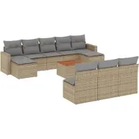 vidaXL 11-tlg. Garten-Sofagarnitur mit Kissen Beige Poly Rattan