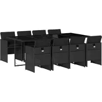 vidaXL 9-tlg. Garten-Essgruppe mit Kissen Schwarz Poly Rattan