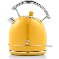 Swan SK14630YELNEU Retro Elektrisch Wasserkocher 1,8L Vintage Abschaltautomatik Kabellos, Edelstahl Gelb