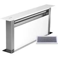 Klarstein Royal Flush Eco 75 Downdraft Dunstabzugshaube - Energieeffizient, 714 m³/h Luftstrom, Touch-Bedienfeld, LED-Licht, Edelstahl & Glas, Weiß