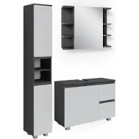 Vicco Badmöbel-Set J-Shape Anthrazit 3 Teile, mit Hochschrank, Model 40131