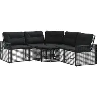 vidaXL Gartensofa in L-Form mit Kissen und Fußbank Schwarz Poly Rattan