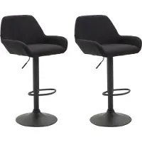 DELUKE Barhocker 2er Set DUBLIN - Schwarz, Stoff, Schwarz | Barhocker mit Lehne Barstuhl Tresenhocker Tresenstuhl Kneipenhocker Kneipenstuhl