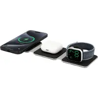 Cazy 3-in-1 Faltbares kabelloses Ladegerät 15W, Kompatibel mit Qi-Geräten, Geeignet für Smartphone, kabellose Ohrhörer und Smartwatch, Kompaktes Design, Schwarz