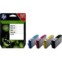 HP 364 4er-Pack Schwarz/Cyan/Magenta/Gelb Original Tintenpatronen, Standard, Schwarz, Cyan, Magenta, Gelb, Tinte auf Pigmentbasis, Tinte auf Farbstoffbasis, 6 ml, 3 ml