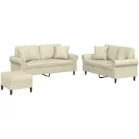 vidaXL 3-tlg. Sofagarnitur mit Kissen Creme Kunstleder