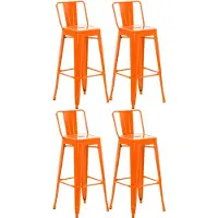 CLP Barhocker 4er Set mit Lehne im Industrial-Look Mason, mit Rückenlehne | Farbe orange