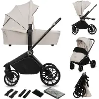 Lionelo Kombikinderwagen Mika Plus 2 in 1 bis 38 Monate (22kg), XXL-Verdeck mit UPF50+, 3-stufige Verstellung des Elterngriffs - Beige