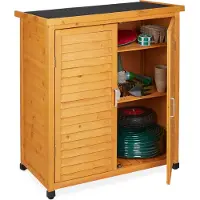 Relaxdays Gartenschrank, 3 Fächer, Flachdach mit Neigung, Doppeltür, HBT: 97 x 86,5 x 47 cm, Werkzeugschrank Holz, natur