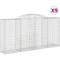 vidaXL Gabionen mit Hochbogen 9 Stk. 300x50x140/160cm Verzinktes Eisen