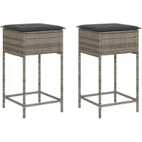 vidaXL Garten-Barhocker mit Kissen 2 Stk. Grau Poly Rattan