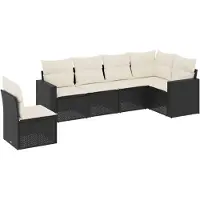vidaXL 6-tlg. Garten-Sofagarnitur mit Kissen Schwarz Poly Rattan