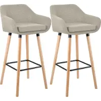 CLP 2er Set Barhocker Grant Stoffbezug Gestell aus Buchenholz bis 150 kg | Farbe creme